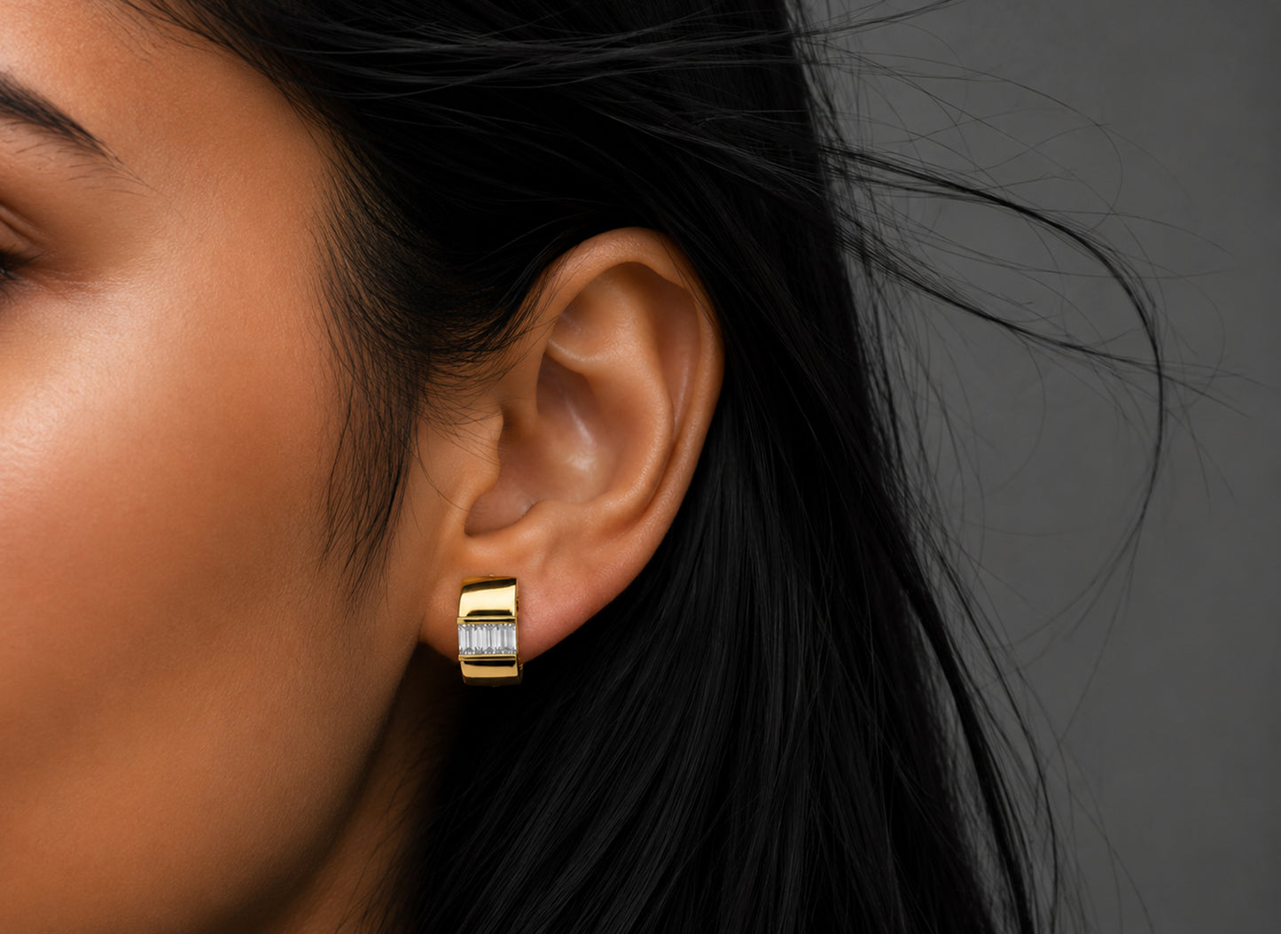 Huggie hoops |  Baguette Diamonds